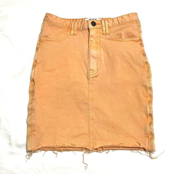 NXP Nena and Pasadena Orange Tangerine Denim Jean Skirt Raw Hem Size Extra Small - Picture 1 of 15